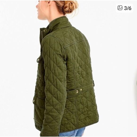 J Crew Quilted Downtown Field Jacket Coat Women’s XL Olive Green Cotton Snap - Picture 2 of 14